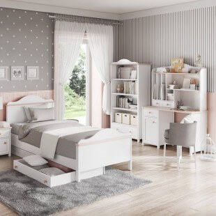 Bibliothèque rose et blanche Luna dans une chambre pour fille