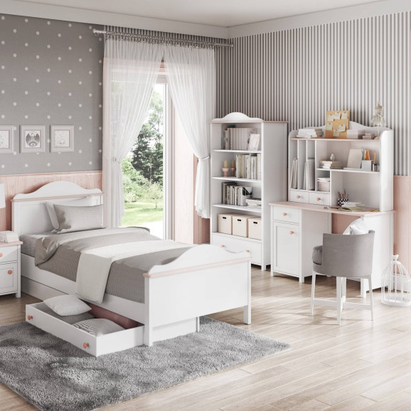 Bibliothèque rose et blanche Luna dans une chambre pour fille