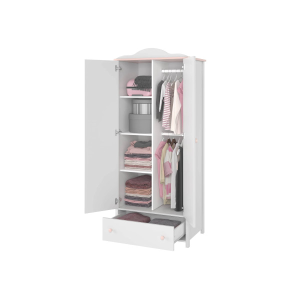Armoire 2 portes blanche Luna avec vêtements