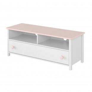 Luna - Meuble TV blanc et rose pour chambre enfant