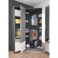 Armoire d'angle grise pour adolescent Pok ouverte