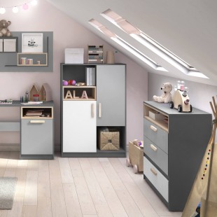 Commode 3 tiroirs enfant Pok dans une chambre ado