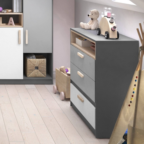 Commode 3 tiroirs enfant Pok dans une chambre ado