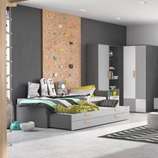 Pok - Lit junior 90cm x 200cm gris avec matelas