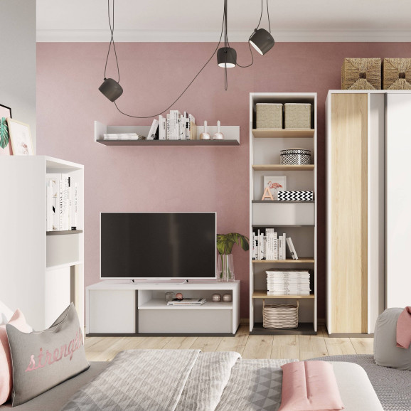 IMOLA - Étagère murale largeur 120 cm - blanc, bois et gris