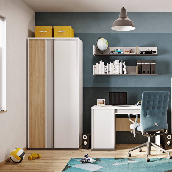 IMOLA - Étagère murale largeur 120 cm - blanc, bois et gris