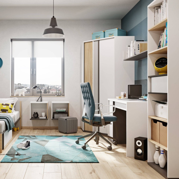 IMOLA - Étagère murale largeur 120 cm - blanc, bois et gris