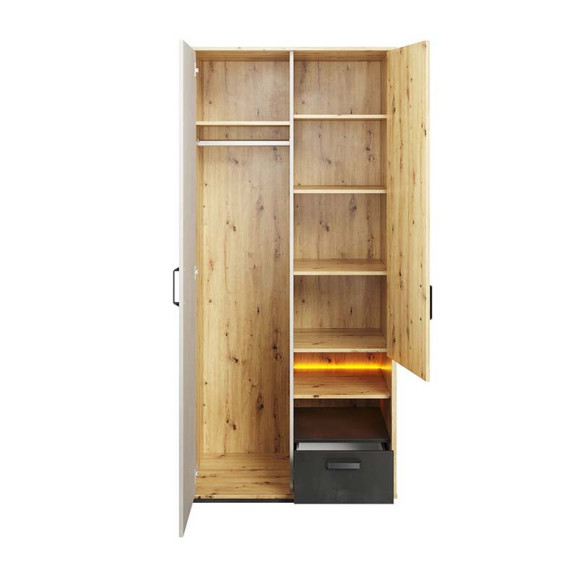 Armoire Qubic 2 portes blanc et bois avec LED élégantes