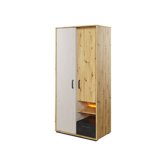 Armoire Qubic 2 portes blanc et bois avec LED élégantes