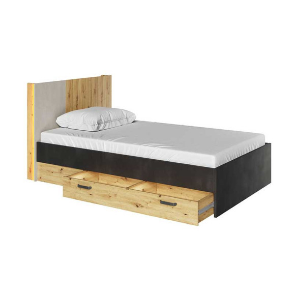 Lit double Qubic 120x200cm avec tiroir ouvert