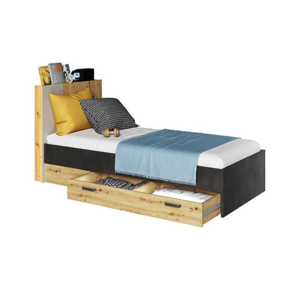 Lit enfant 90x200 cm Qubic avec tiroirs ouverts