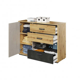 Commode 3 tiroirs Qubic pour chambre ado ouverte