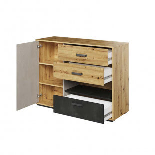 Commode 3 tiroirs Qubic pour chambre ado ouverte