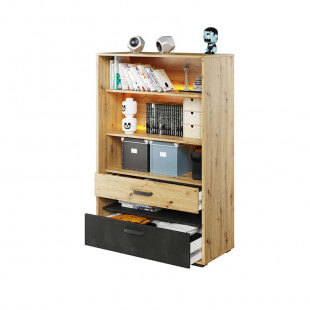 Bibliothèque Qubic avec éclairage LED pour chambre ado tiroirs ouverts