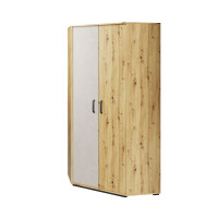 Armoire d'angle Qubic blanc et chêne pour chambre adolescent