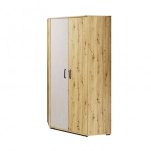 Qubic - Armoire d'angle blanc et chêne pour chambre adolescent