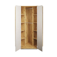 Armoire d'angle Qubic blanc et chêne pour chambre adolescent portes ouvertes