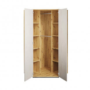 Armoire d'angle Qubic blanc et chêne pour chambre adolescent portes ouvertes