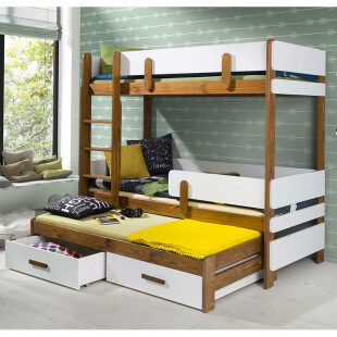 Ettore - Lit superposé enfant 3 couchages couleur chêne et blanc