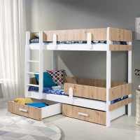 Lit superposé enfant Ettore 2 couchages blanc et chêne artisan