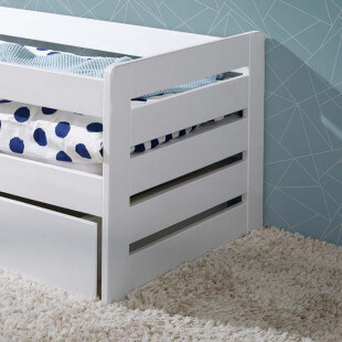 Lit enfant blanc BELLA avec barrière anti-chute et tiroirs de rangement