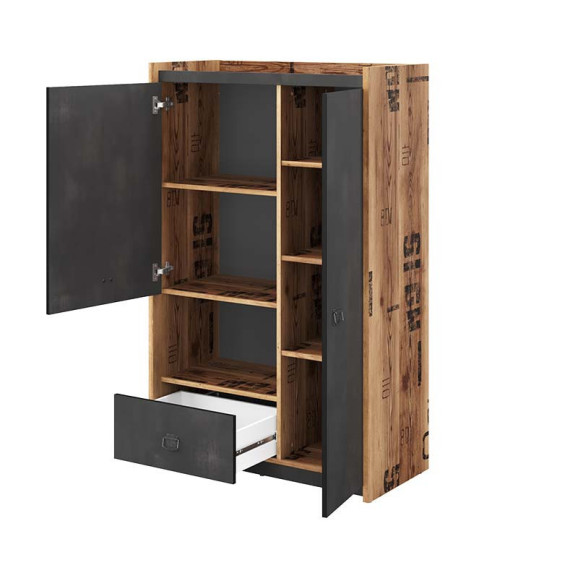 Petite armoire FARGO design métal et bois industriel portes ouverte