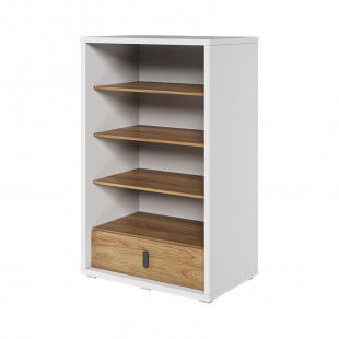 MASSI - Bibliothèque avec tiroir de rangement couleur blanc et chêne hickory