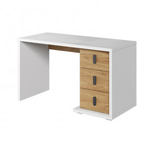 MASSI - Bureau avec 3 tiroirs blanc et chêne hickory pour enfant