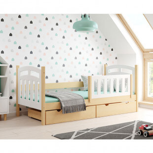 Lit junior style scandinave avec barrière anti-chute et tiroirs