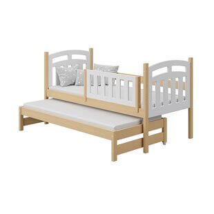 Lit gigogne blanc et bois avec barrière anti-chute