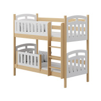 Lit superposé blanc et bois avec barrière anti-chute