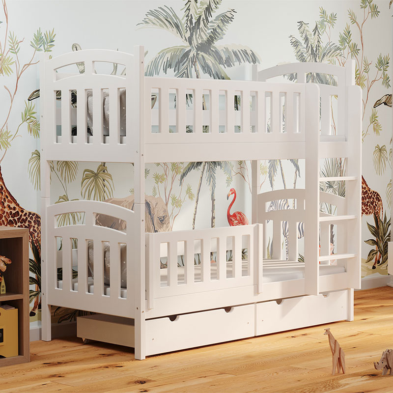 Lit superposé PILOU blanc avec barrière amovible pour chambre enfant