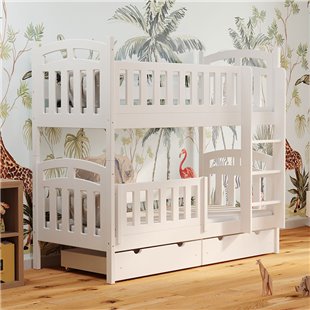 Pilou - Lit superposé blanc avec barrière amovible pour chambre enfant