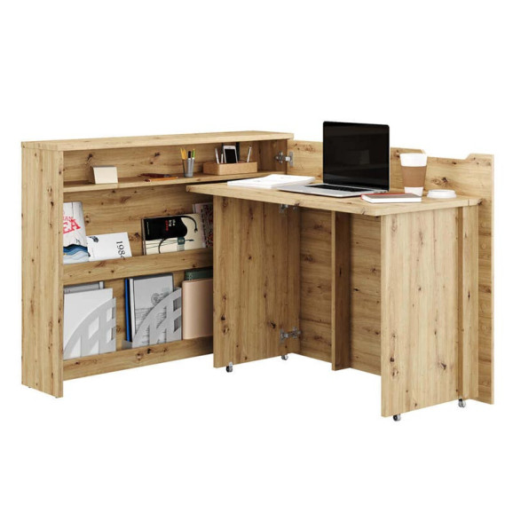 Bureau gain de place couleur chêne avec rangements pour télétravail version droite - WORK CONCEPT