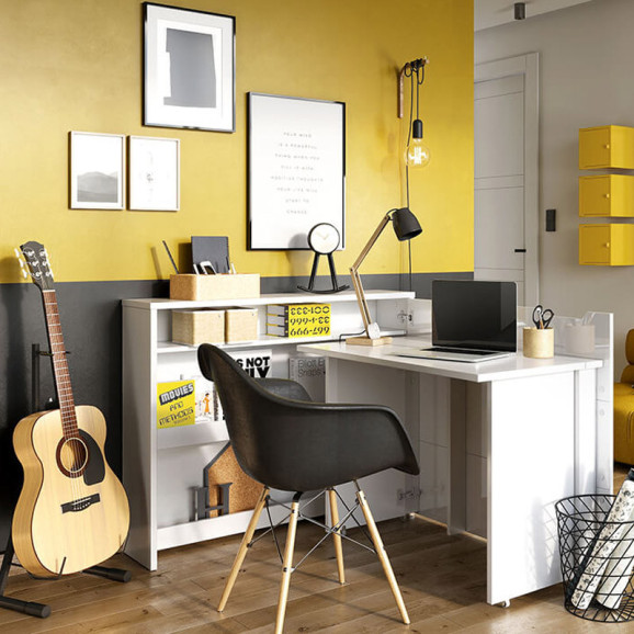 Bureau pliant couleur chêne avec rangements pour télétravail - WORK CONCEPT