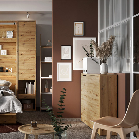 Bureau pliant couleur chêne avec rangements pour télétravail - WORK CONCEPT