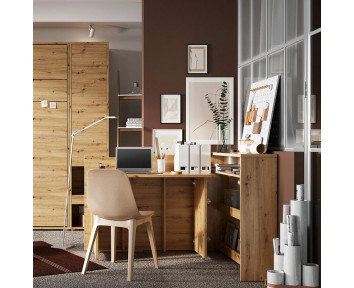 Bureau escamotable couleur chêne avec rangements pour télétravail - WORK CONCEPT