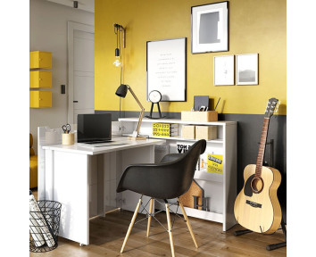 Bureau pliant avec rangements blanc brillant pour télétravail version gauche - WORK CONCEPT