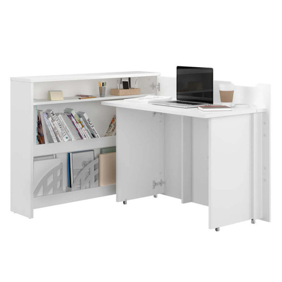 Bureau pliant avec rangements blanc mat pour télétravail version droite- WORK CONCEPT