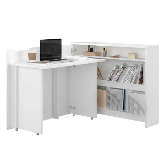 Bureau pliant avec rangements blanc mat pour télétravail version gauche - WORK CONCEPT
