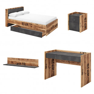 FARGO - Pack chambre ado lit avec matelas + chevet + bureau + étagère