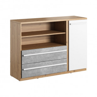PLANO - Commode multifonction blanc gris et chêne pour chambre adolescent