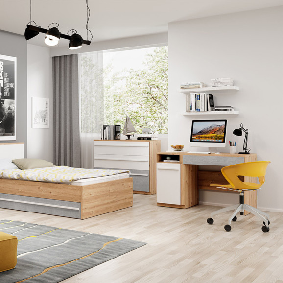 Bureau chambre adolescent couleur blanc et chêne