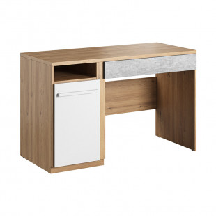 PLANO - Bureau avec rangements chêne et blanc pour chambre adolescent