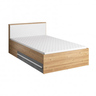 PLANO - Lit ado 120x200 avec tiroirs de rangement chêne et gris pour chambre adolescent