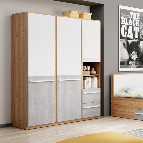 Grande armoire trois portes PLANO pour chambre adolescent