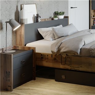 Table de chevet FARGO avec deux tiroirs style industriel