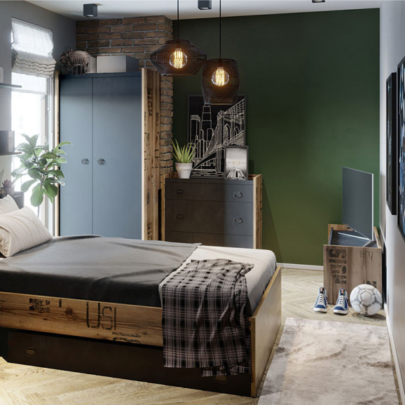 Meuble TV FARGO design métal et bois pour chambre ado style industriel