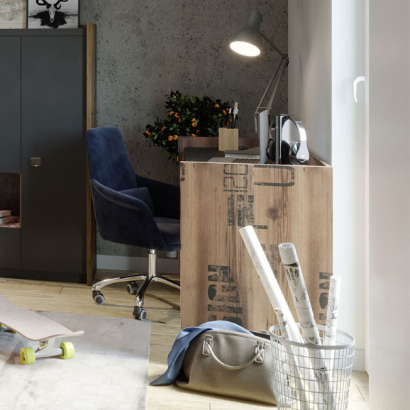 Pack chambre ado FARGO lit avec matelas + chevet + bureau + étagère
