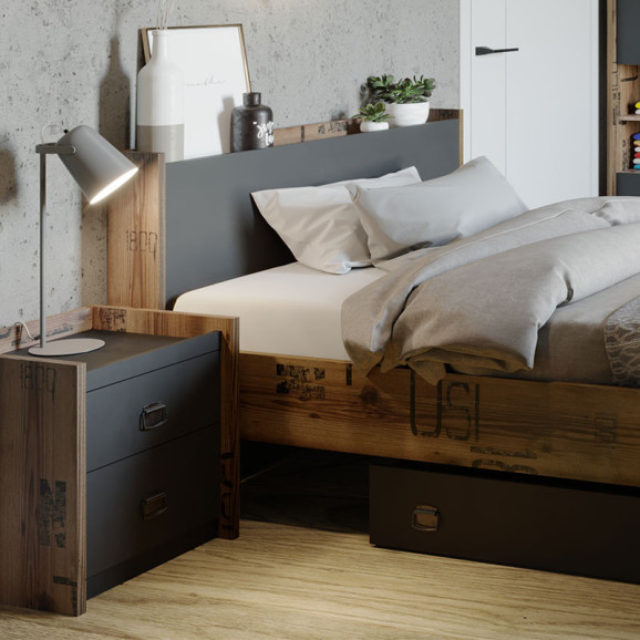 Pack chambre ado FARGO lit avec matelas + chevet + bureau + étagère